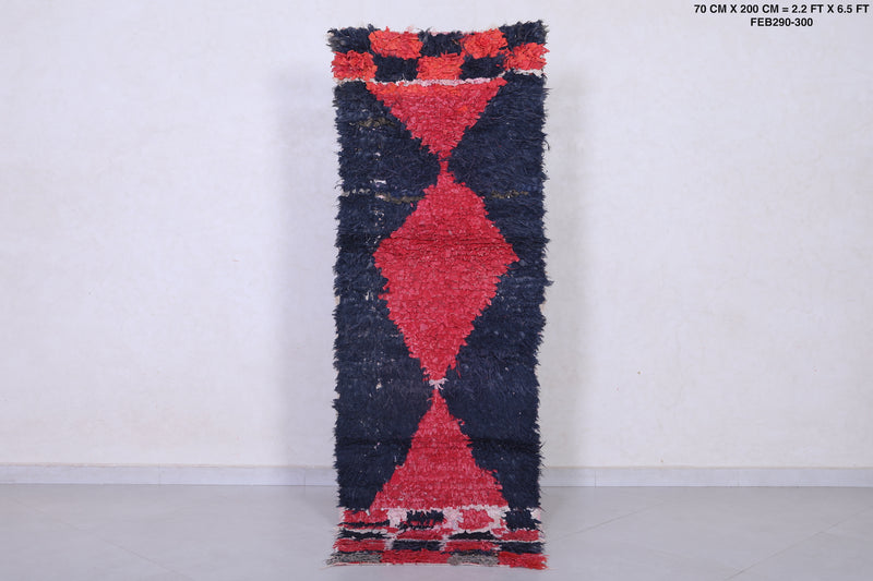Handmade Moroccan Rug – Red & Navy Geometric 2.2 x 6.5 ft - Runner moroccan rugs