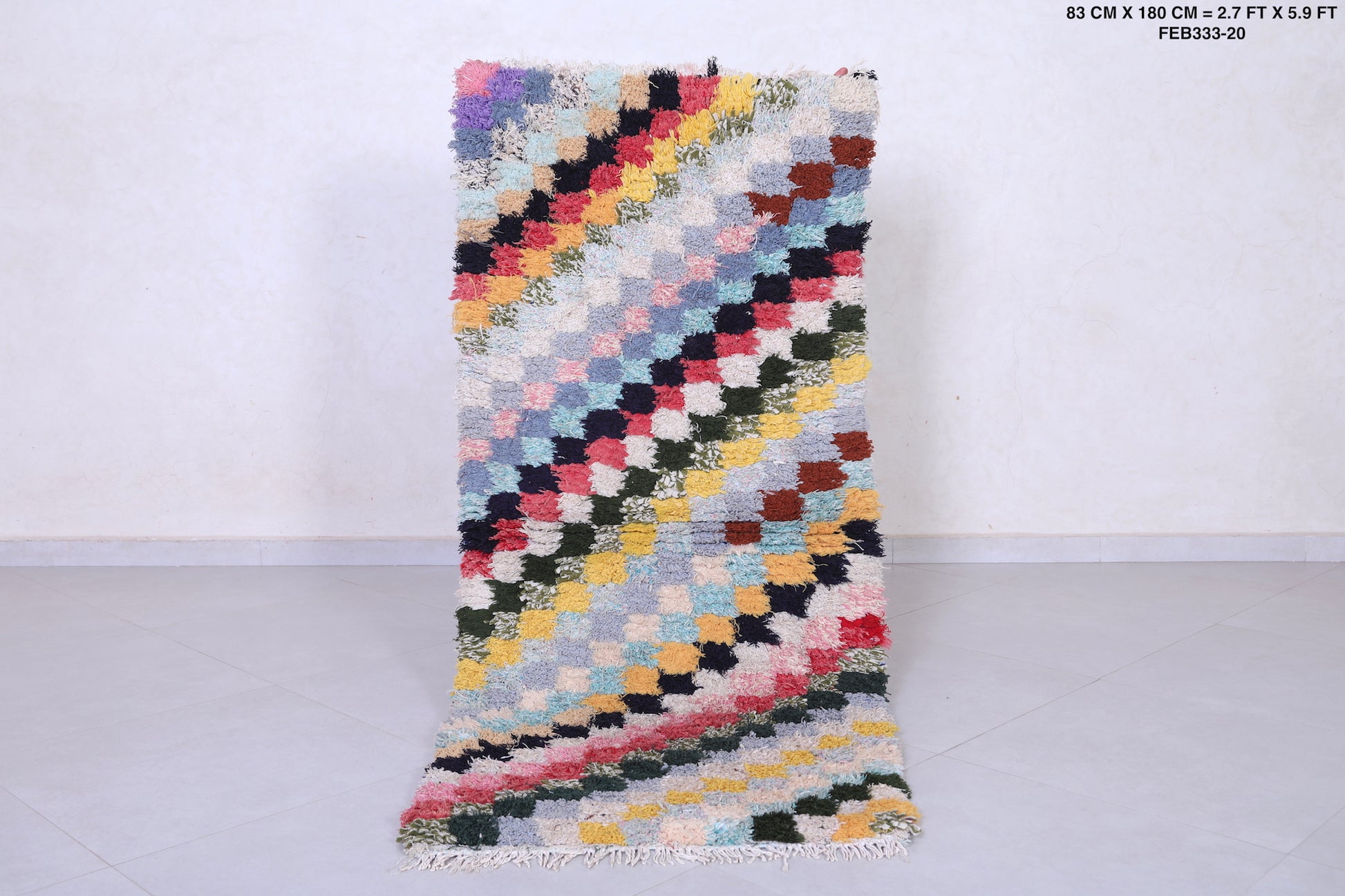 Long shaggy Moroccan hallway rug 2.7 X 5.9 Feet