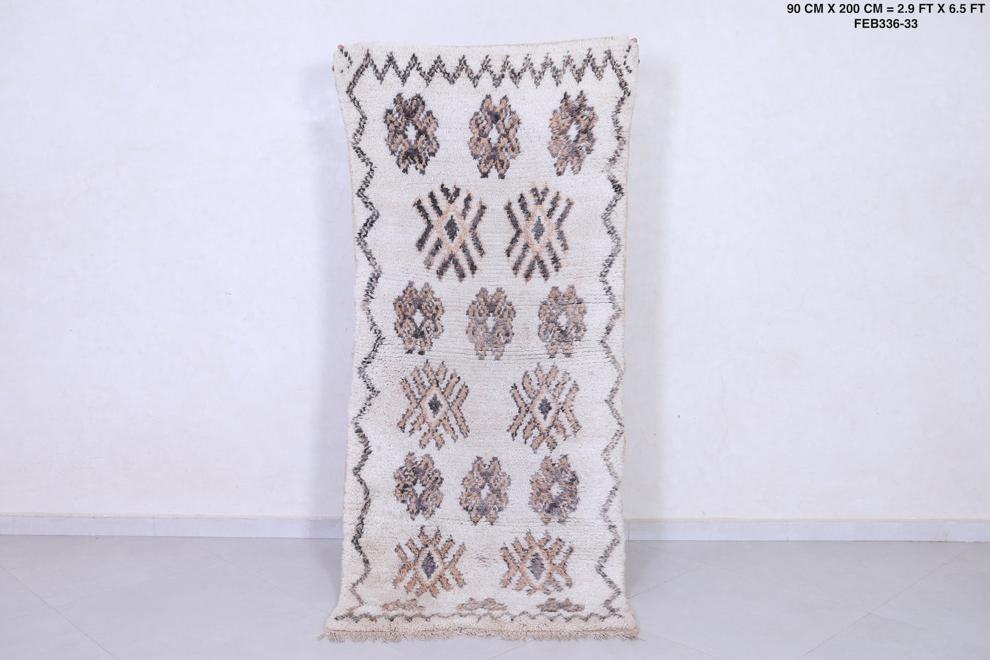 Vintage handmade moroccan berber runner rug 2.9 FT X 6.5 FT