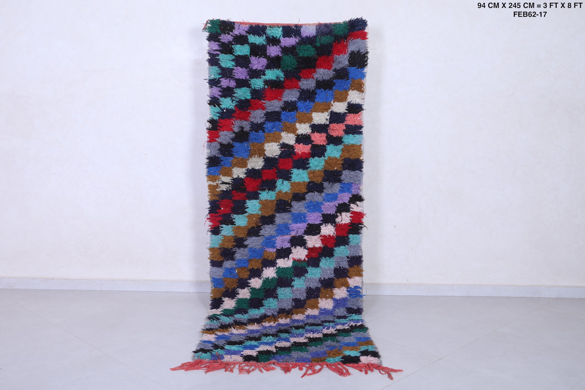 Vintage handmade moroccan berber runner rug  3 FT X 8 FT