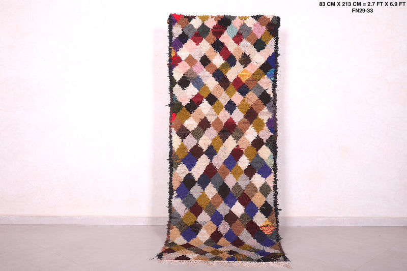 Moroccan Boucherouite Runner Rug 2.7 x 6.9 Feet - Handmade Vibrant Design - DEFERENT MOROCCAN RUGS
