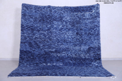 Blue handmade moroccan berber rug 7.6 X 7.9 Feet