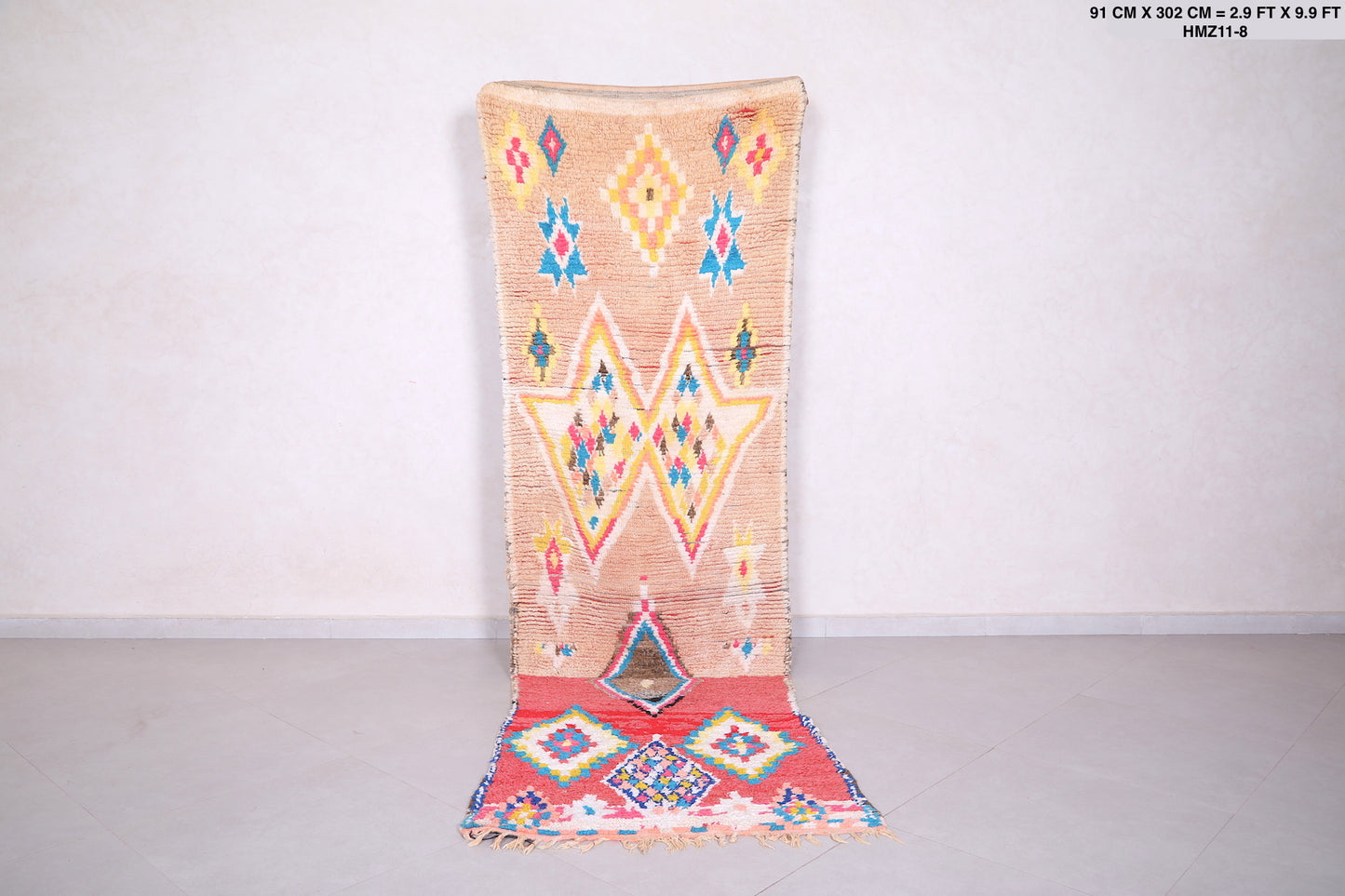 Long Moroccan tribal rug 2.9 X 9.9 Feet