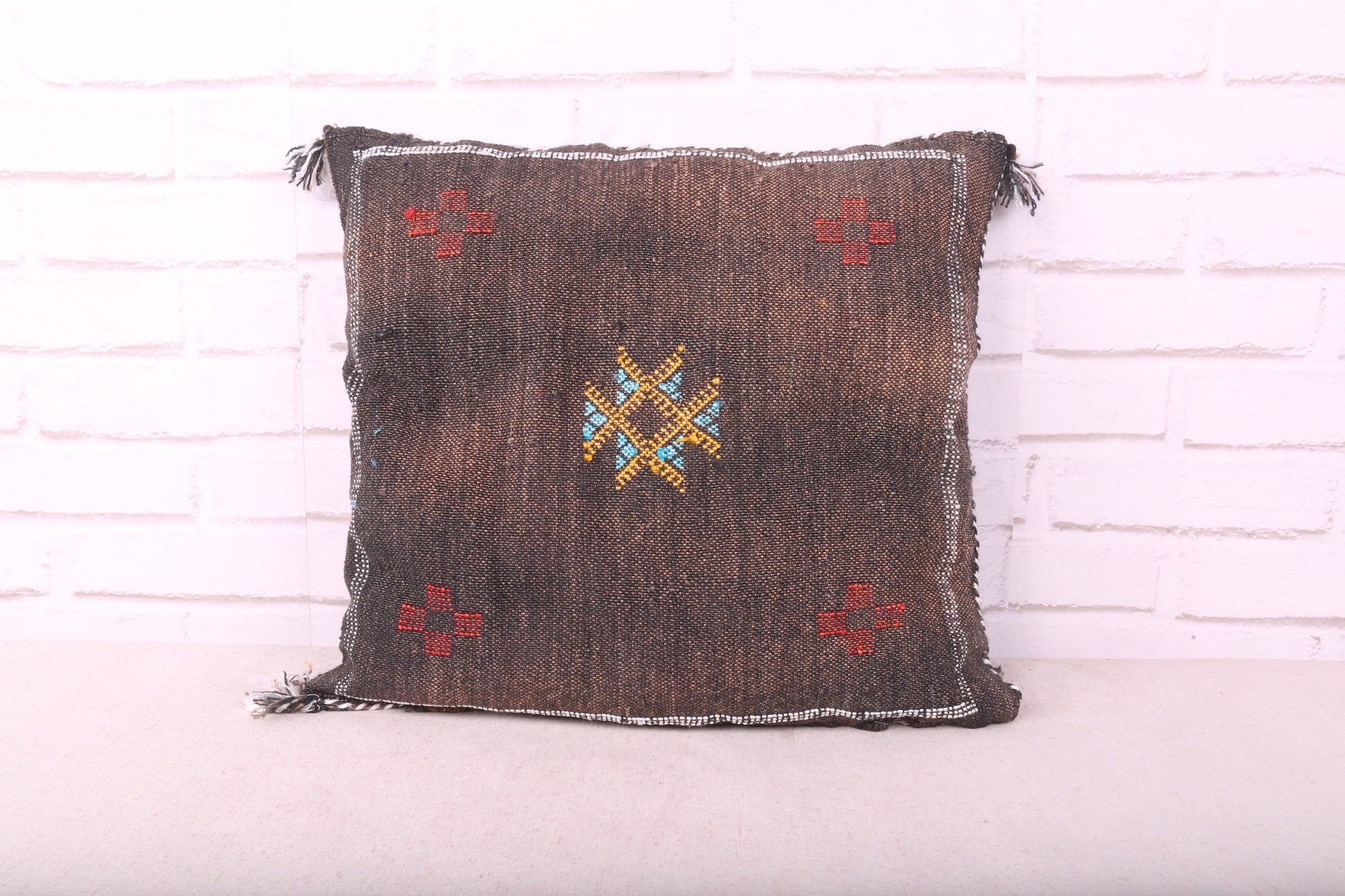 Dark Brown Moroccan Kilim Pillow 16.9 inches X 18.5 inches