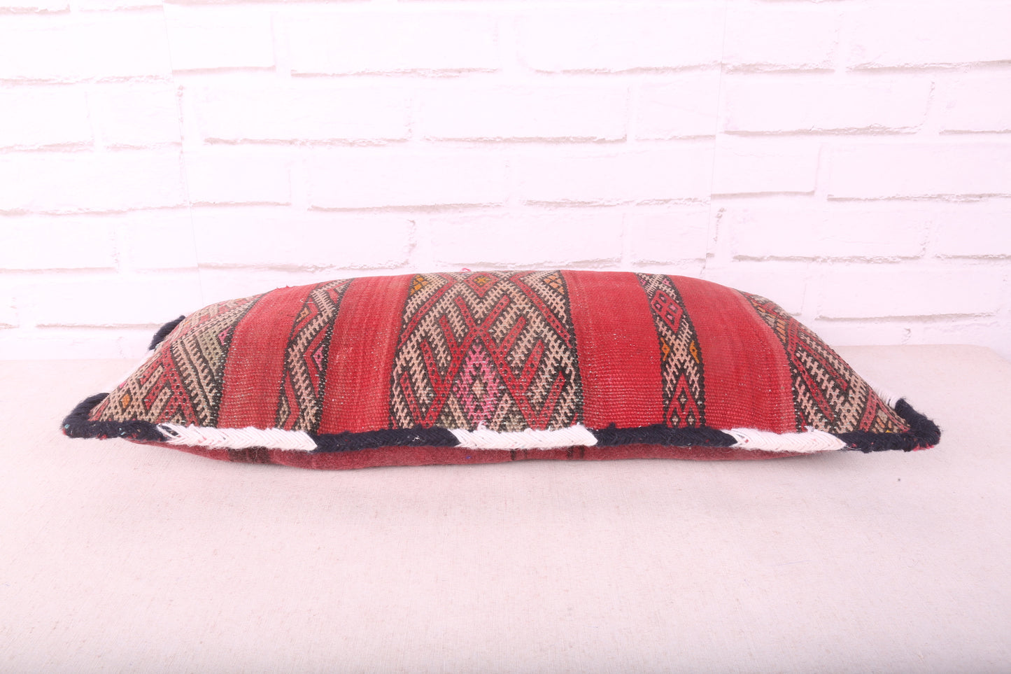 Red Moroccan pillow rug kilim 12.9 inches X 25.1 inches