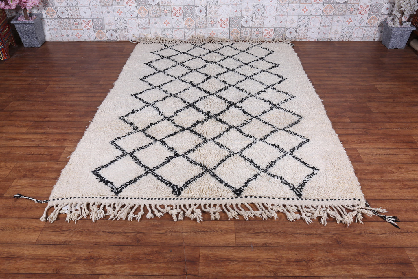 Woven Beni Ourain Rug - Beige And Black Moroccan Rug - Custom rug