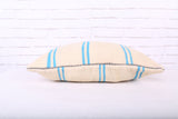 White Moroccan Pillow with Blue Stripes 15.7 inches X 22.4 inches