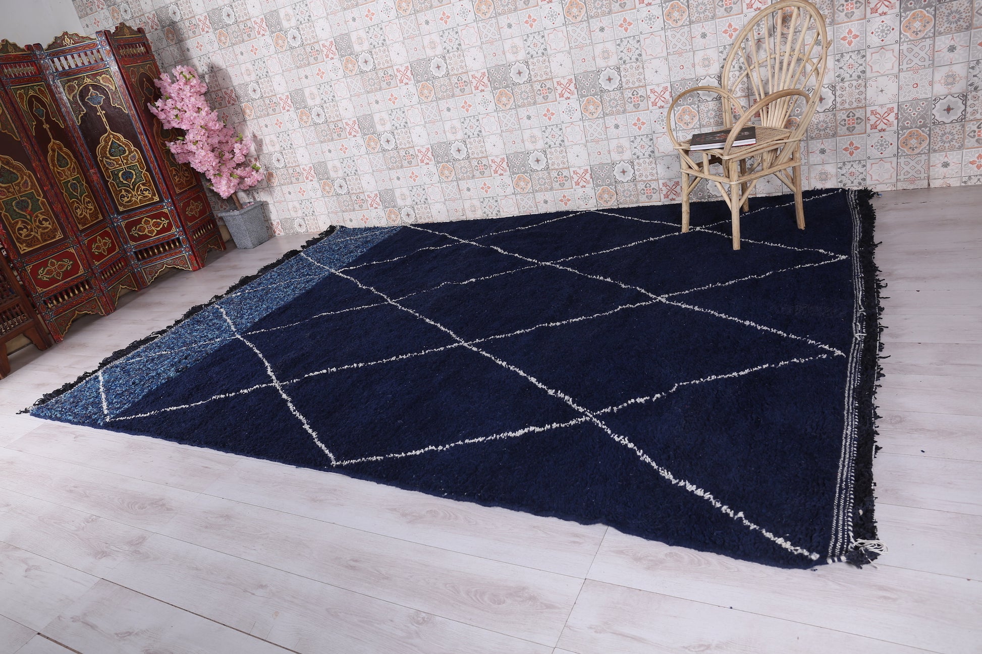 Custom moroccan rug Blue - hand knotted berber rug