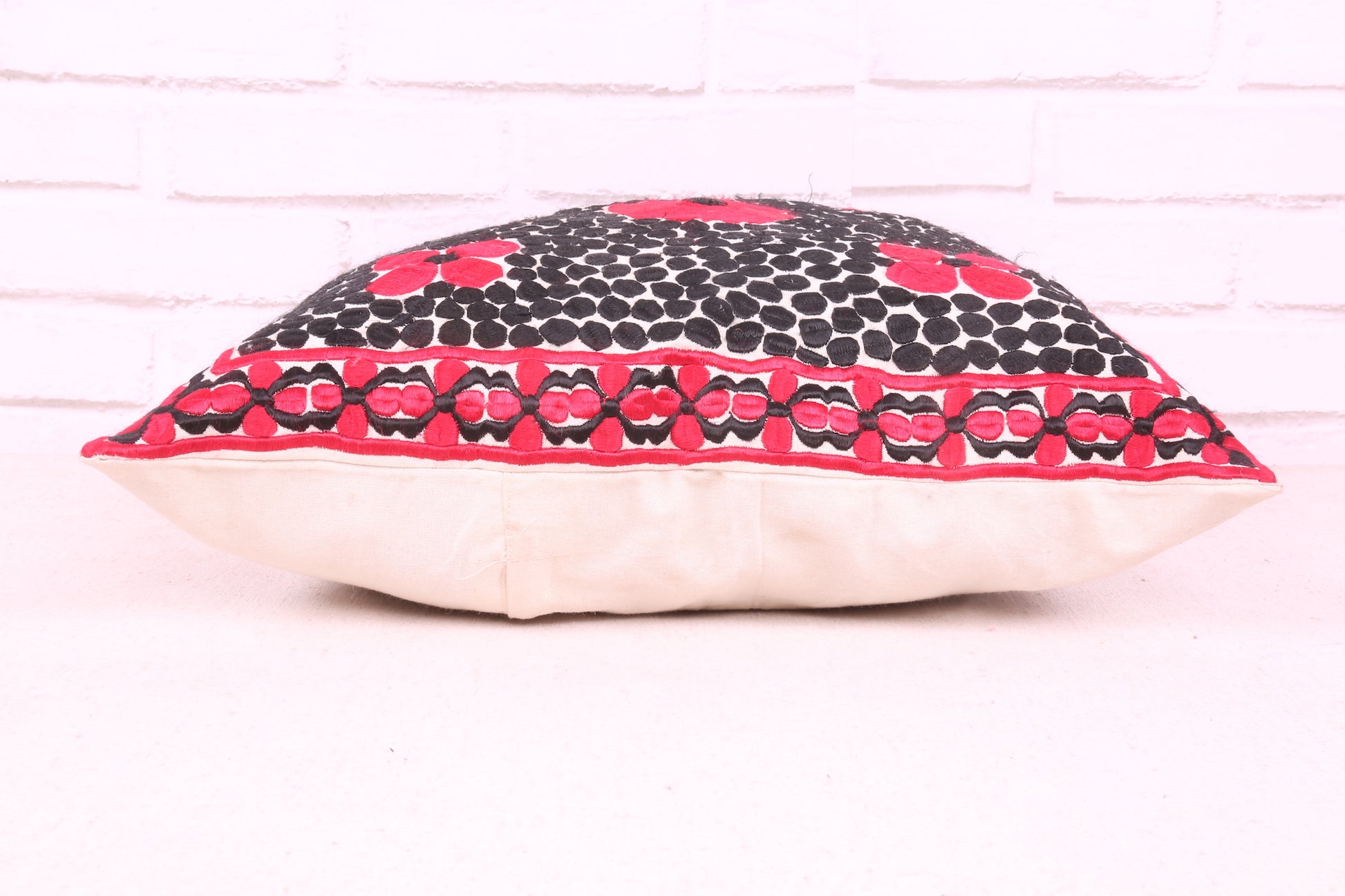 Moroccan Kilim Cushion in Black and Red 17.3 inches X 17.3 inches