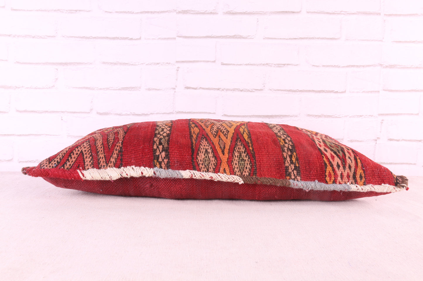 Red Handmade Moroccan Pillow 15.3 inches X 27.1 inches