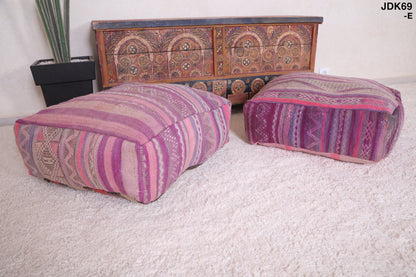 Two Moroccan Kilim Poufs in Purple violet color