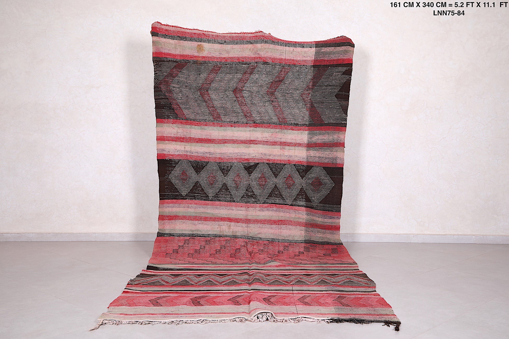 Vintage berber handwoven kilim runner rug 5.2 FT X 11.1  FT