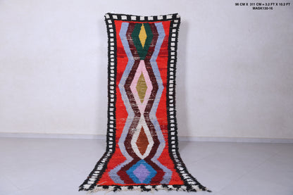 Moroccan berber rug 3.2 X 10.2 Feet - Boucherouite Rugs