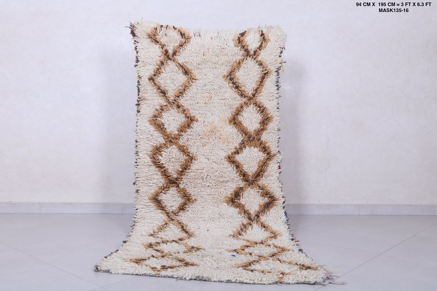 Moroccan berber rug 3 X 6.3 Feet