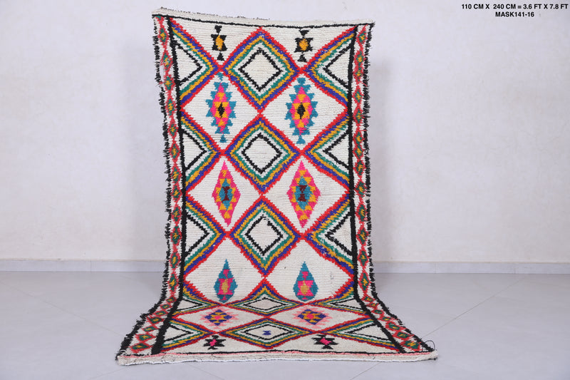 Vibrant Diamond Pattern Moroccan Berber Rug - 3.6 X 7.8 Feet - Boucherouite Rugs