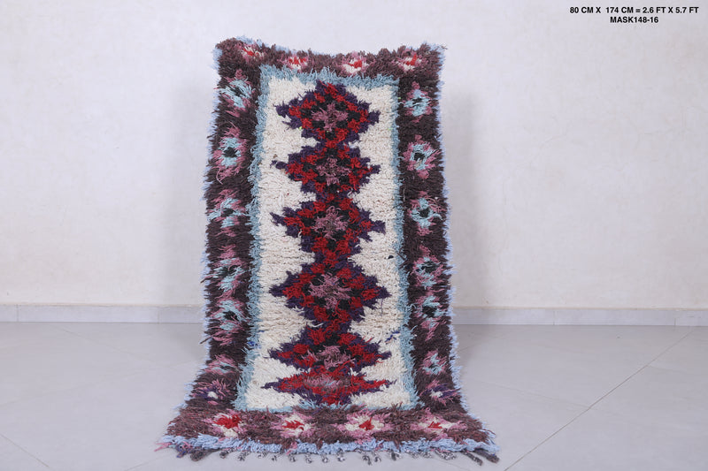 Moroccan Berber Rug with Geometric Red Pattern - 2.6 X 5.7 Feet - Boucherouite Rugs