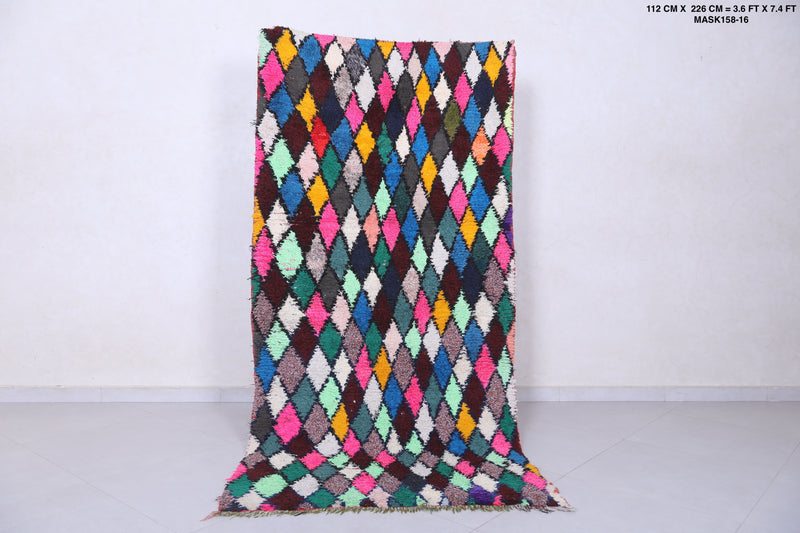 Large Moroccan Berber Rug – Bold Diamond Design 3.6 x 7.4 ft - Boucherouite Rugs