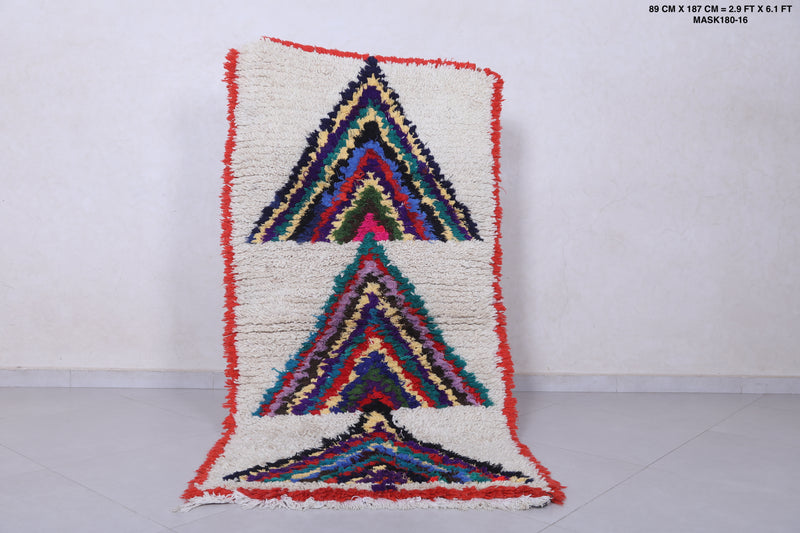 Moroccan Berber Rug - 2.9 X 6.1 Feet | Triangular Patterns - Boucherouite Rugs
