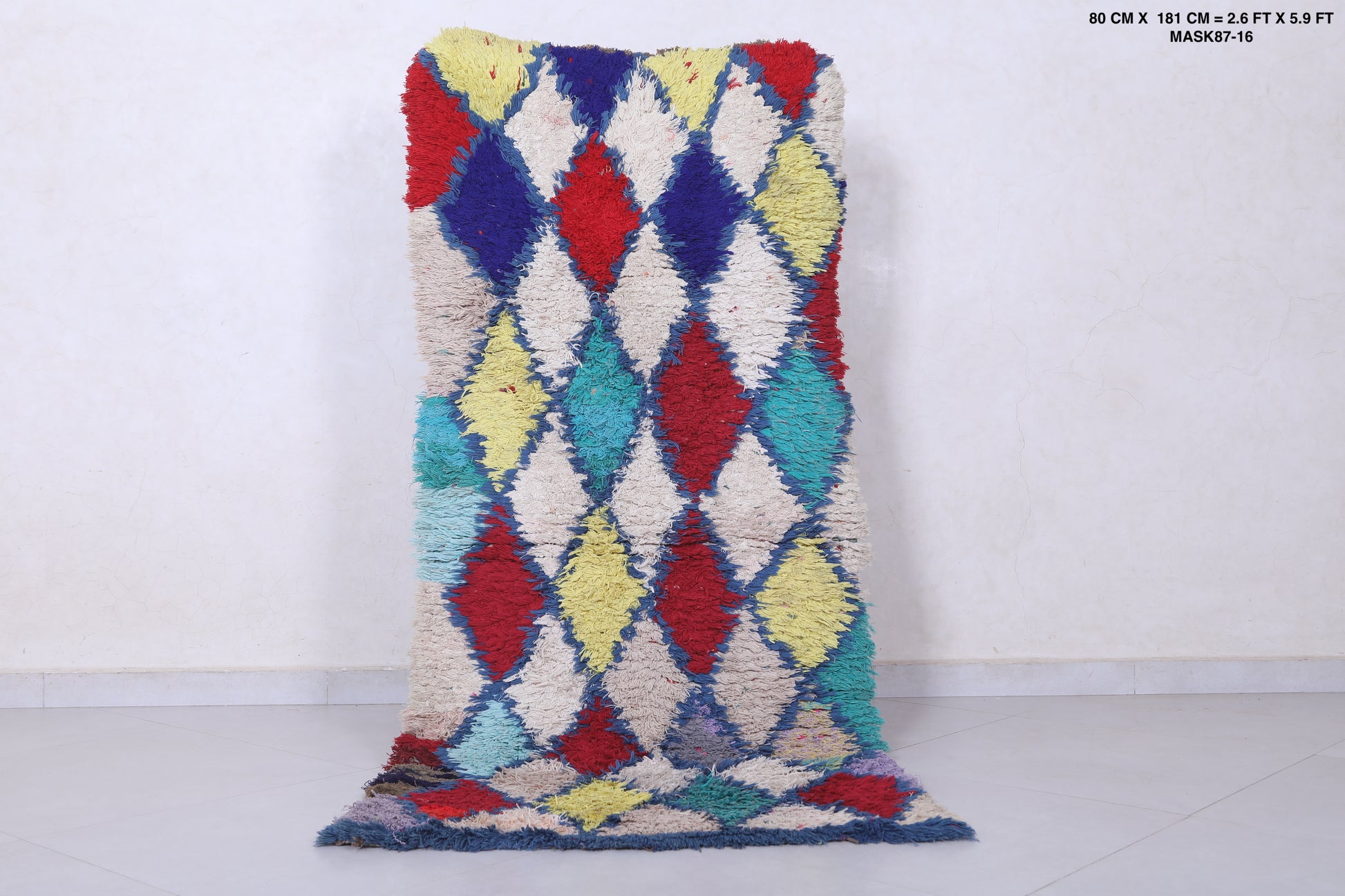 Moroccan berber rug 2.6 X 5.9 Feet - Boucherouite Rugs