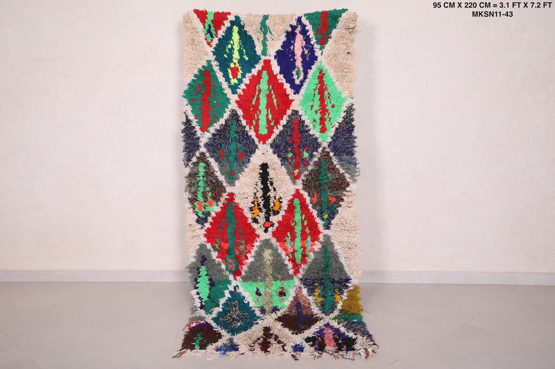 Moroccan Rug 3.1 x 7.2 Feet - Vibrant Wool Design with Geometric Shapes - moroccan rug
