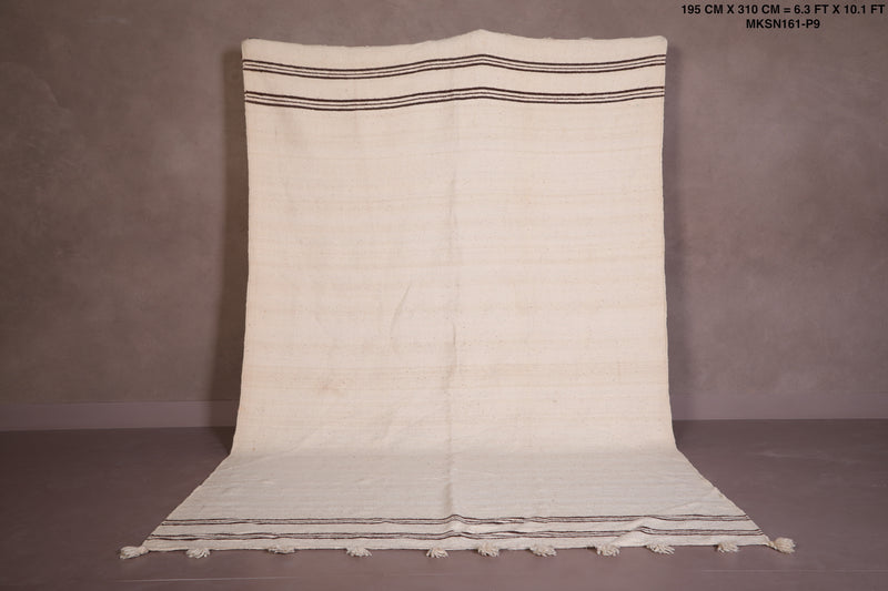 Moroccan Rug 6.3 x 10.1 Feet - Minimalist Beige with Black Stripes - moroccan rug