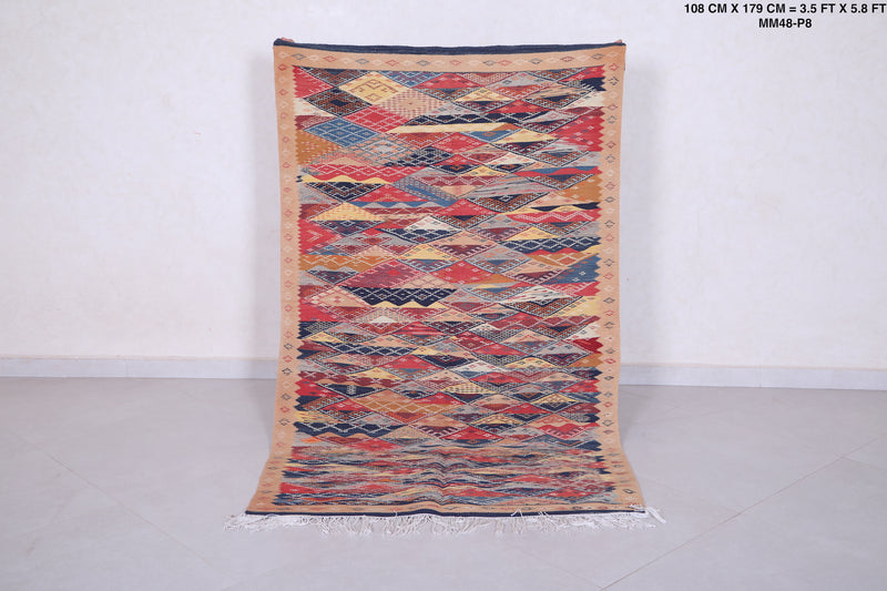 Moroccan handwoven kilim 3.5 FT X 5.8 FT