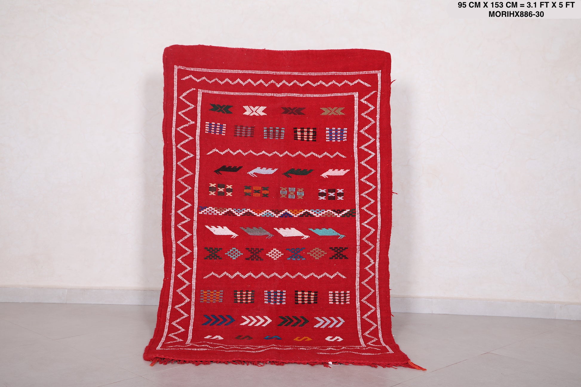 Red vintage handwoven kilim rug 3.1 FT X 5 FT