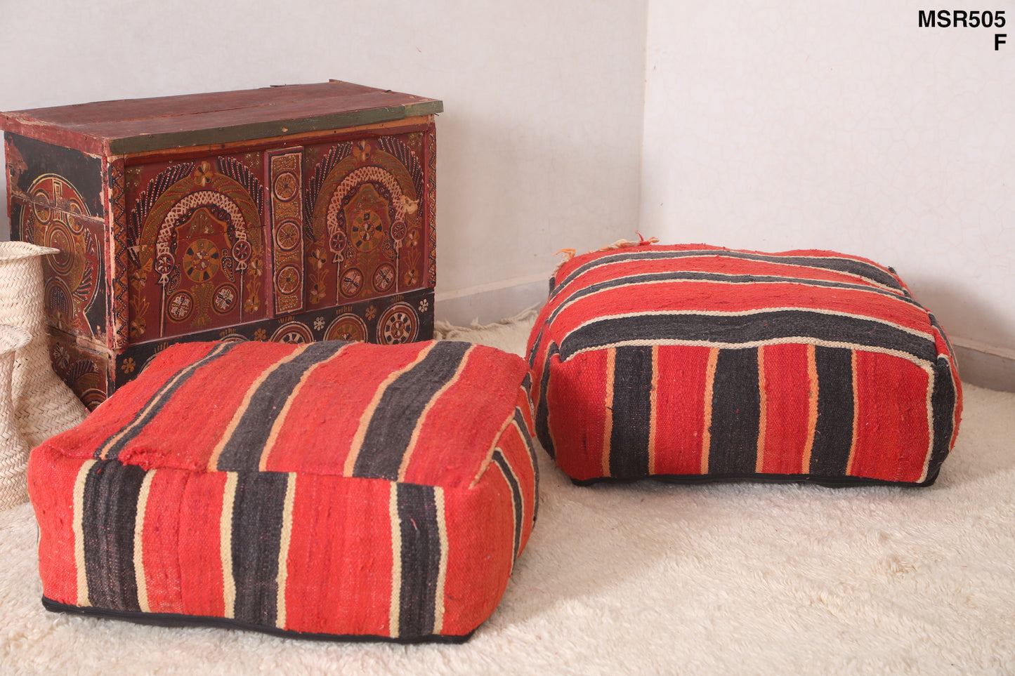 Two Moroccan Ottoman Poufs red berber Cover