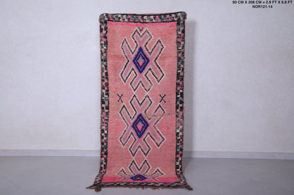 Vintage handmade pink runner rug 2.9 FT X 6.8 FT