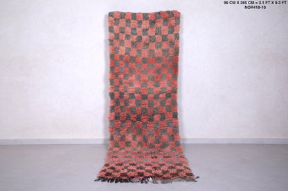 Vintage handmade moroccan runner rug 3.1 FT X 9.3 FT