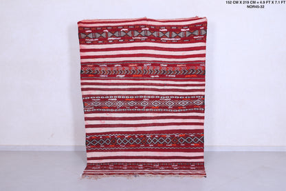 Vintage moroccan handwoven kilim rug 4.9 FT X 7.1 FT