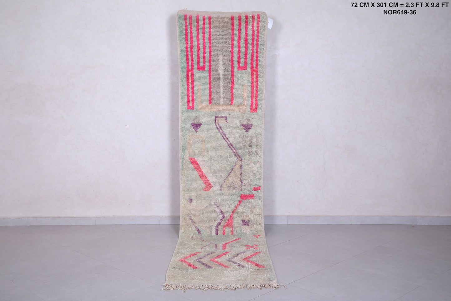 Vintage handmade runner rug 2.3 FT X 9.8 FT