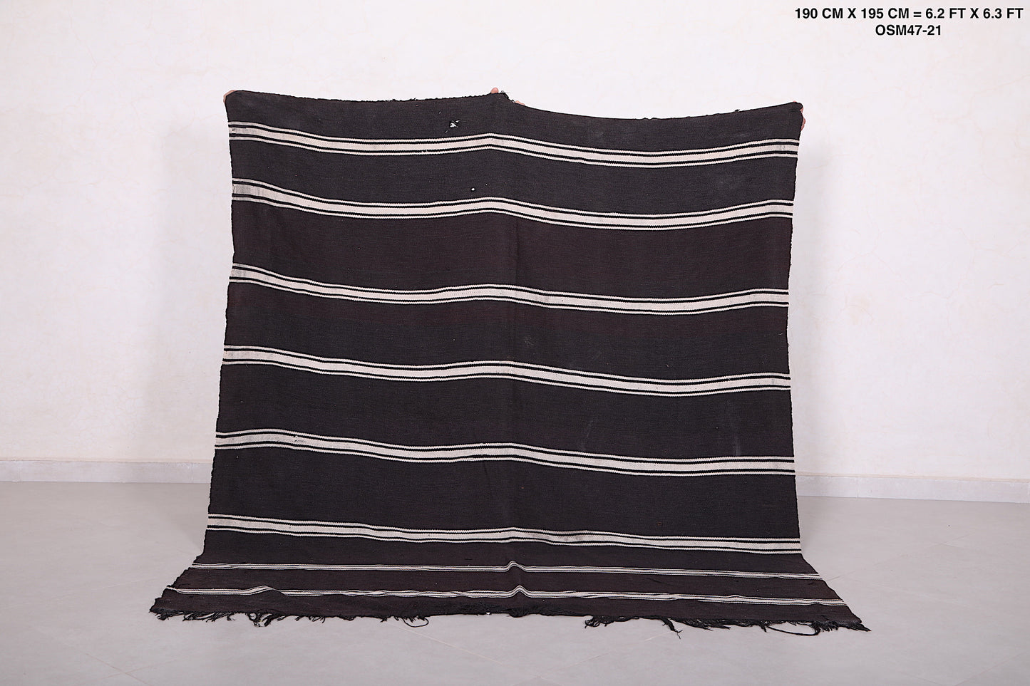 Black Berber Kilim Carpet  6.2 FT X 6.3 FT
