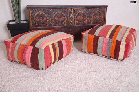 Two Handmade moroccan colorful poufs ottoman