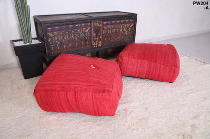 Two Ottoman berber Kilim Poufs in Red