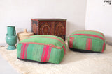 Two Moroccan Poufs Cover in Green