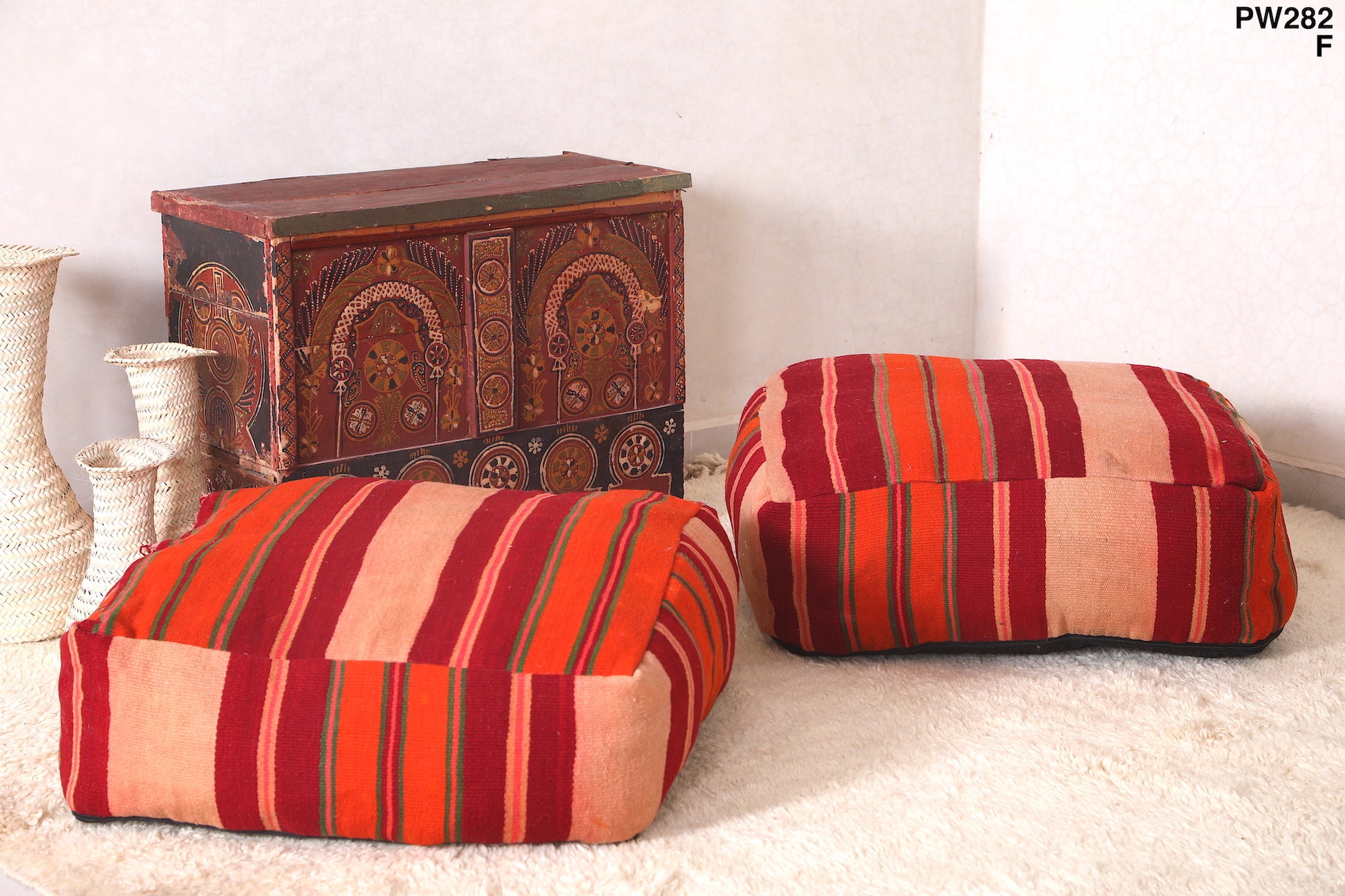 Set of 2 Kilim Ottoman handmade Poufs