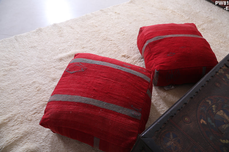 Two Moroccan Floor Poufs red Ottoman - kilim poufs