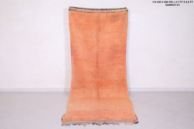 Handmade Moroccan Rug 3.7 x 9.5 ft | Minimalist Orange Area Rug - moroccan rug