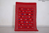 Red Handwoven Moroccan rug kilim 3.1 FT X 4.6 FT