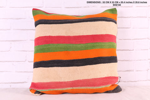 Striped Moroccan pillow rug 20.4 inches X 20.8 inches