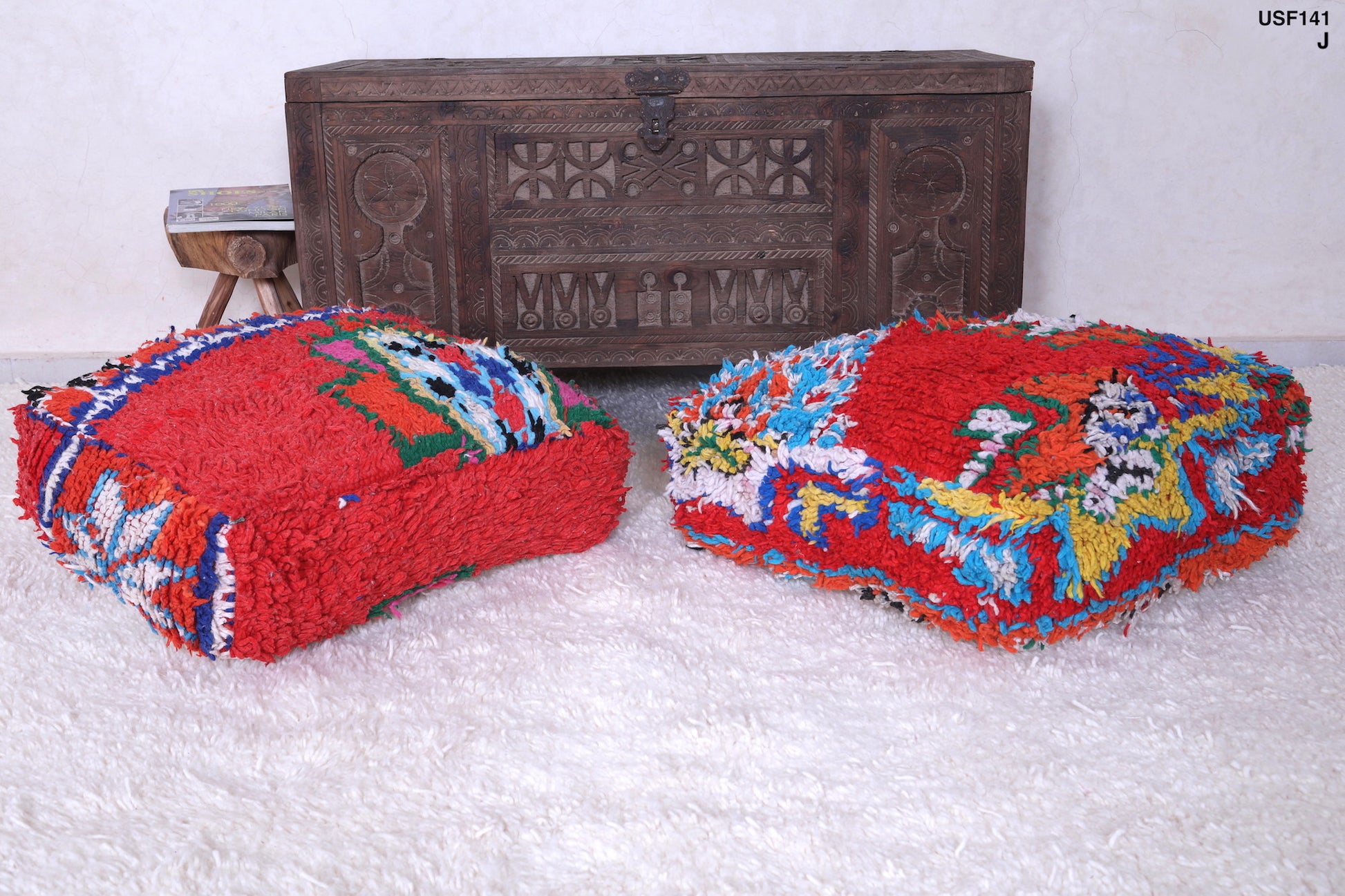 Two moroccan decor azilal red pouf