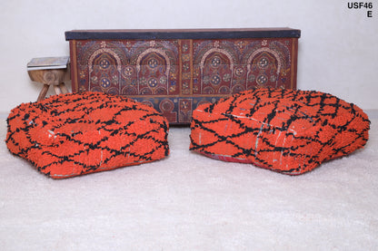Two handmade berber red rug pouf