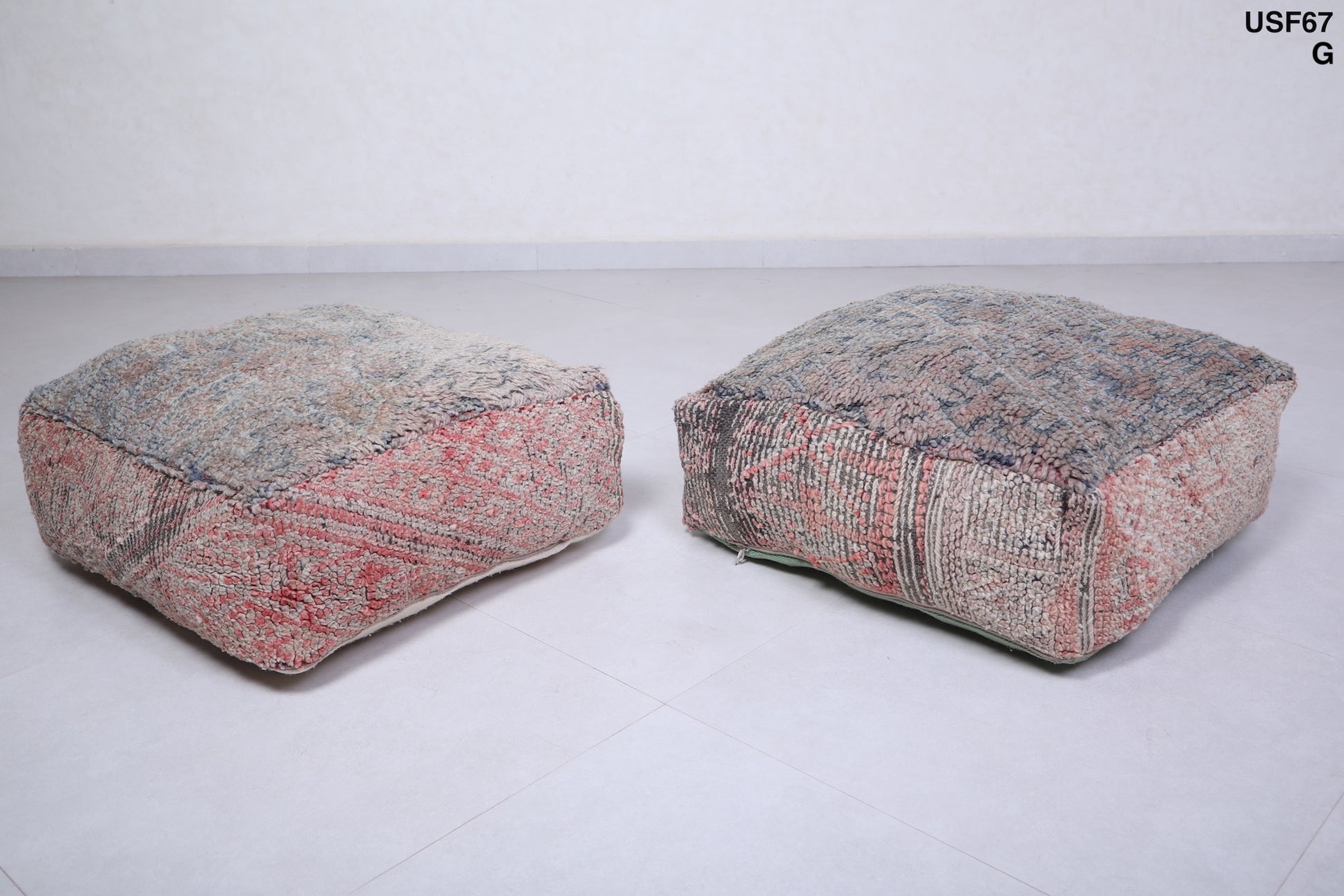 Two handmade berber moroccan rug pouf
