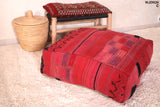 Moroccan berber red handmade square pouf