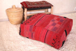 Moroccan berber red handmade square pouf