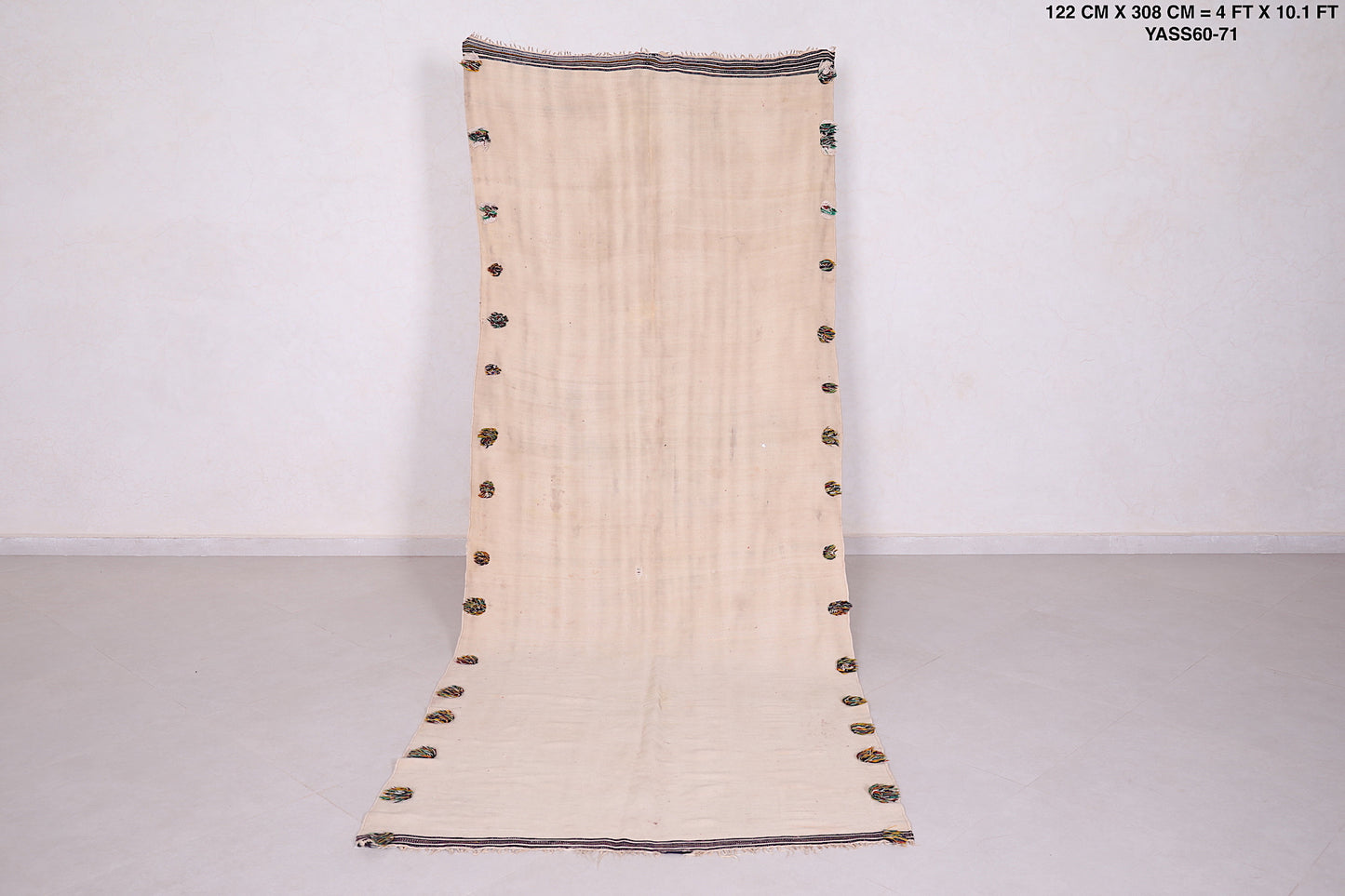 Moroccan berber handwoven kilim runner rug 4 FT X 10.1 FT