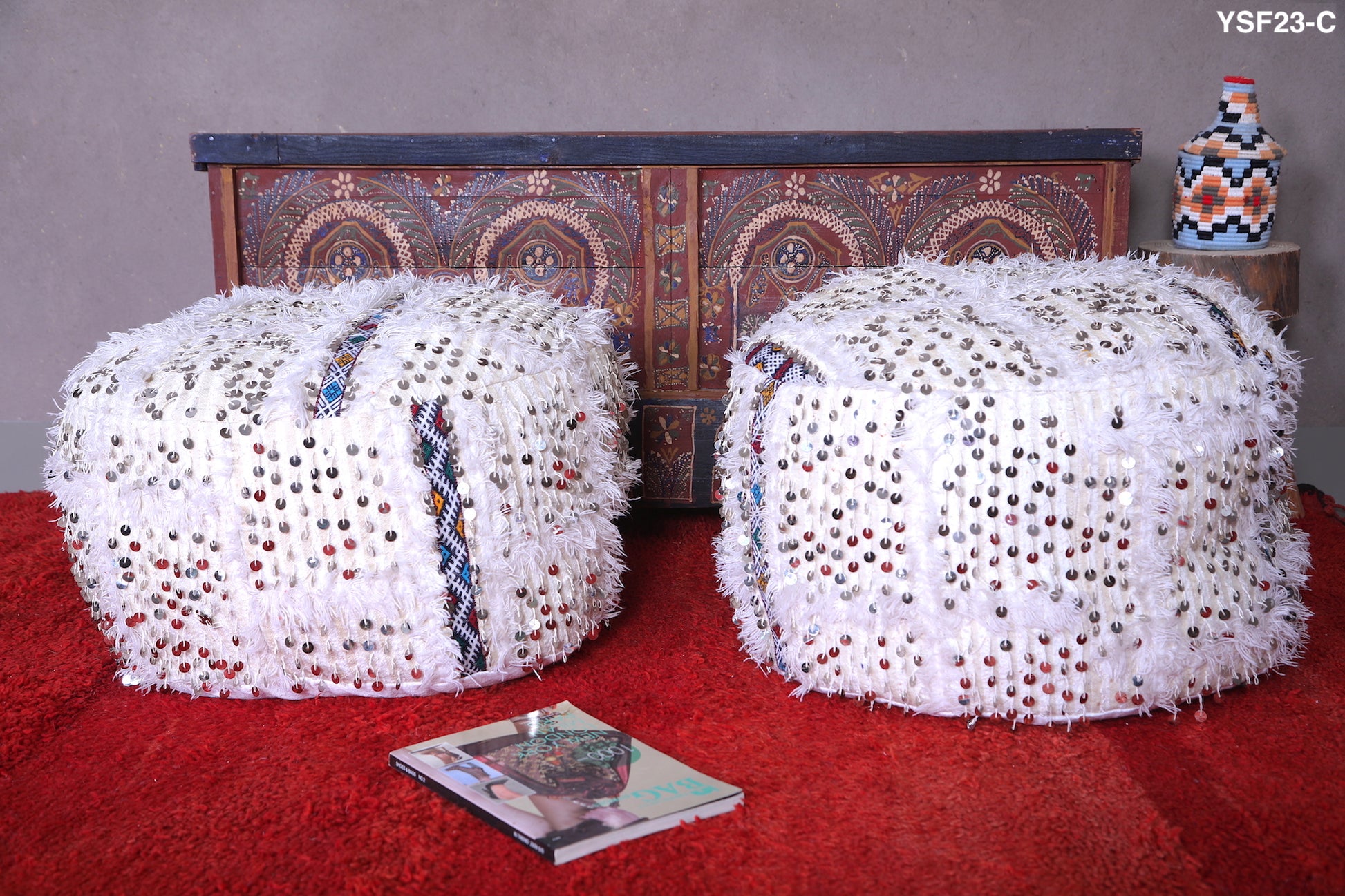 Round Moroccan handmade berber Kilim pouf