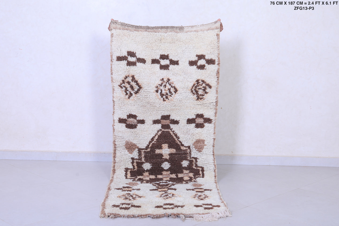 Vintage handmade moroccan berber runner rug 2.4 FT X 6.1 FT