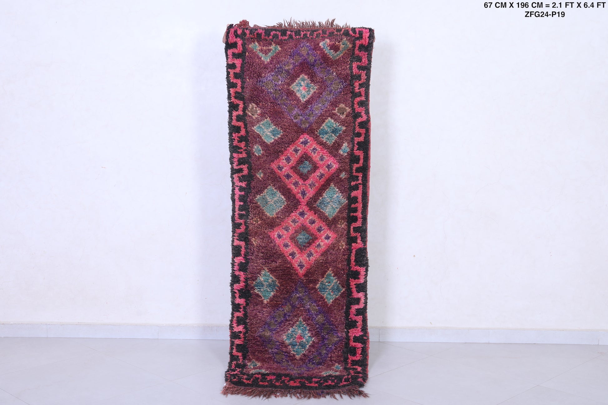 Vintage handmade moroccan berber runner rug 2.1 FT X 6.4 FT